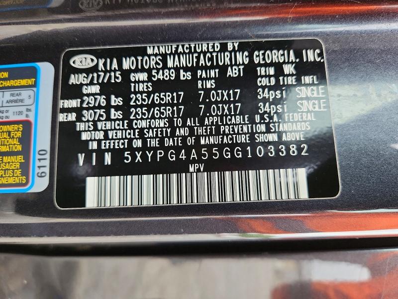 51404616 :رقم المزاد ، 5XYPG4A55GG103382 vin ، 2016 Kia Sorento مزاد بيع