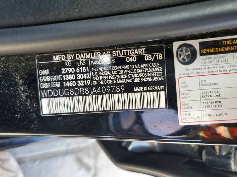 50603736 :رقم المزاد ، WDDUG8DB8JA409789 vin ، 2018 Mercedes-benz S مزاد بيع