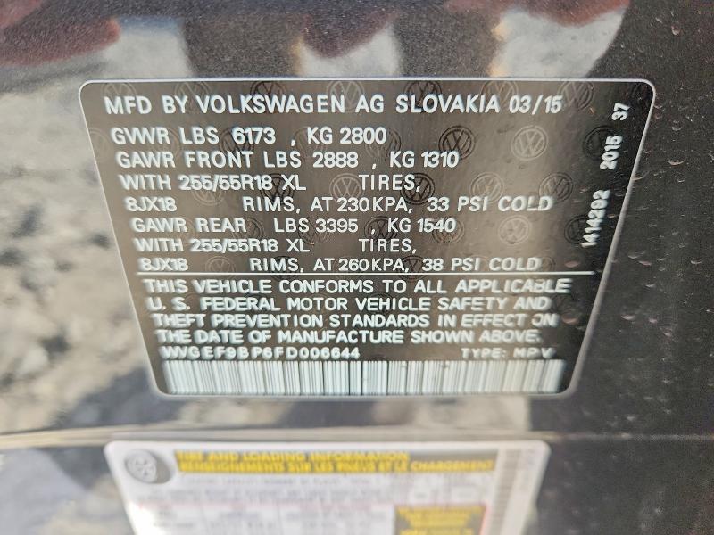 Aukcja sprzedaży 2015 Volkswagen Touareg, vin: WVGEF9BP6FD006644, numer aukcji: 49884056