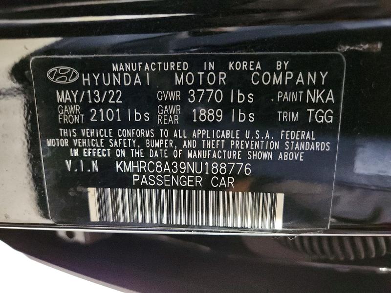 51643196 :رقم المزاد ، KMHRC8A39NU188776 vin ، 2022 Hyundai Venue مزاد بيع