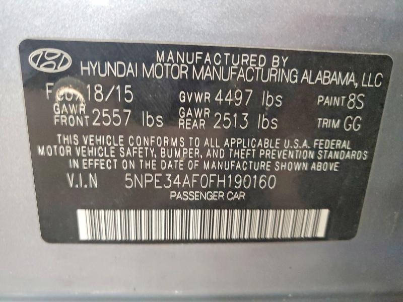 51358626 :رقم المزاد ، 5NPE34AF0FH190160 vin ، 2015 Hyundai Sonata مزاد بيع