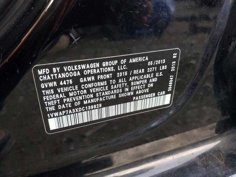 49447946 :رقم المزاد ، 1VWAP7A3XDC139829 vin ، 2013 Volkswagen Passat مزاد بيع