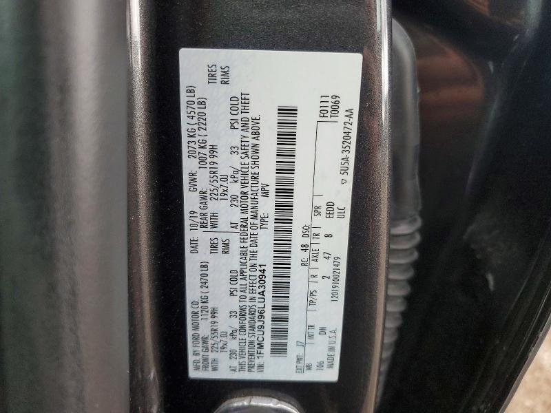 2020 Ford Escape მანქანა იყიდება აუქციონზე, vin: 1FMCU9J96LUA30941, აუქციონის ნომერი: 51017186