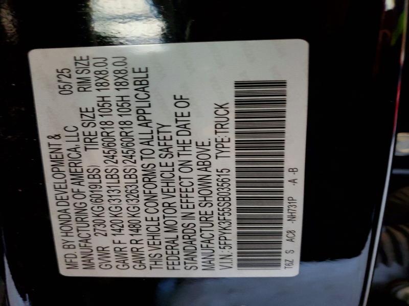 49084676 :رقم المزاد ، 5FPYK3F55SB035615 vin ، 2025 Honda Ridgeline مزاد بيع