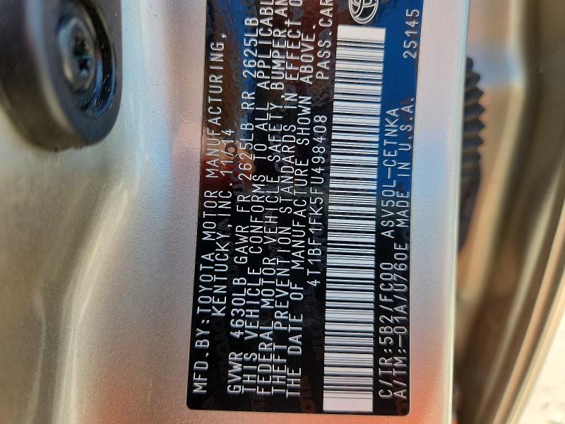 Продаж на аукціоні авто 2015 Toyota Camry, vin: 4T1BF1FK5FU498408, номер лоту: 51628736