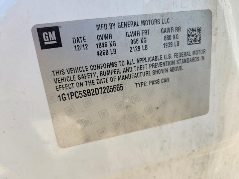 2013 Chevrolet Cruze მანქანა იყიდება აუქციონზე, vin: 1G1PC5SB2D7205665, აუქციონის ნომერი: 50487336