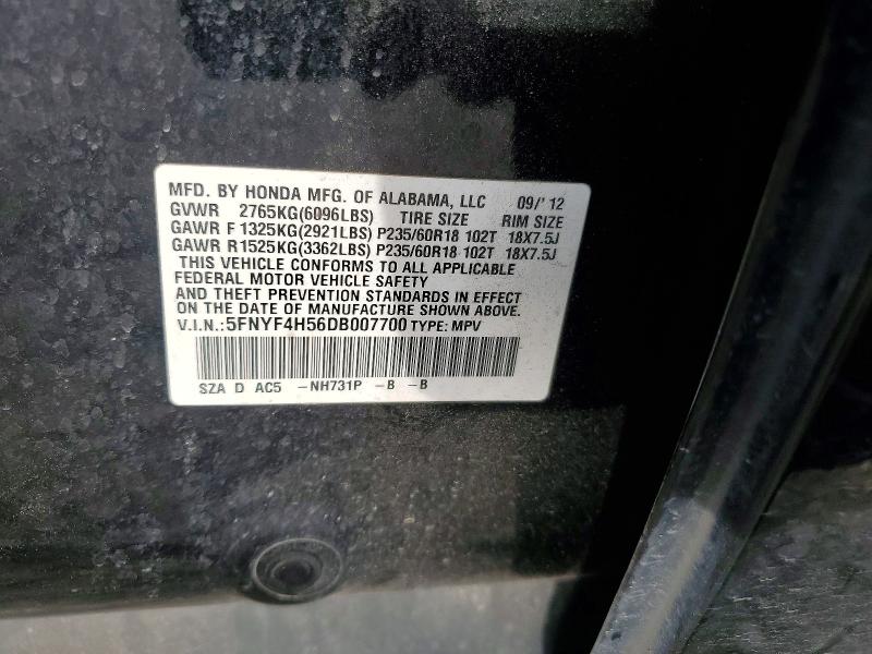 Aukcja sprzedaży 2013 Honda Pilot, vin: 5FNYF4H56DB007700, numer aukcji: 50328456