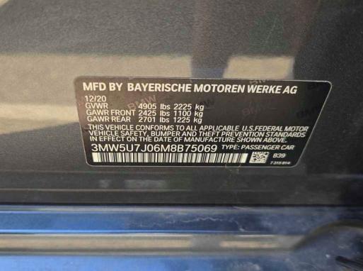 Aukcja sprzedaży 2021 Bmw M340i, vin: 3MW5U7J06M8B75069, numer aukcji: 52081546