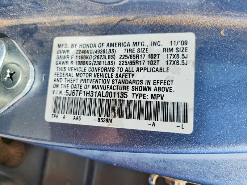 50748976 :رقم المزاد ، 5J6TF1H31AL001135 vin ، 2010 Honda Accord Crosstour مزاد بيع