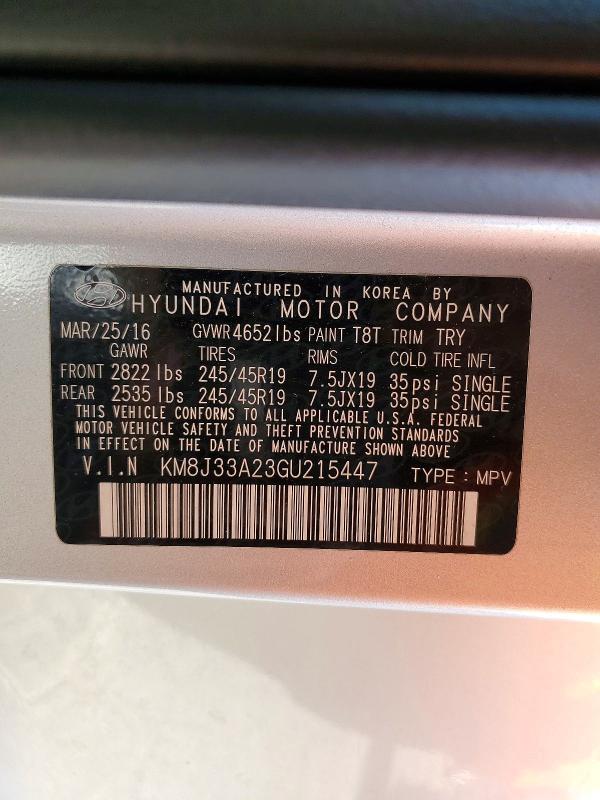 Продажа на аукционе авто 2016 Hyundai Tucson, vin: KM8J33A23GU215447, номер лота: 48539946