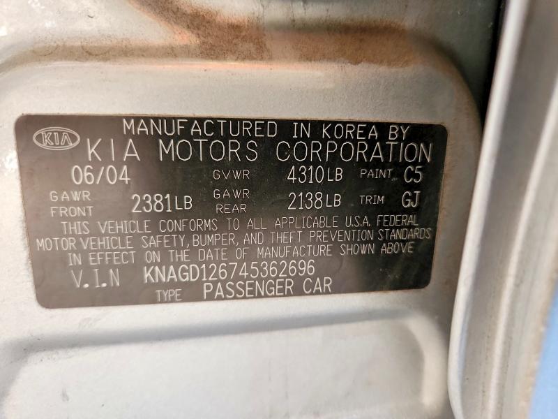 48200666 :رقم المزاد ، KNAGD126745362696 vin ، 2004 Kia Optima مزاد بيع