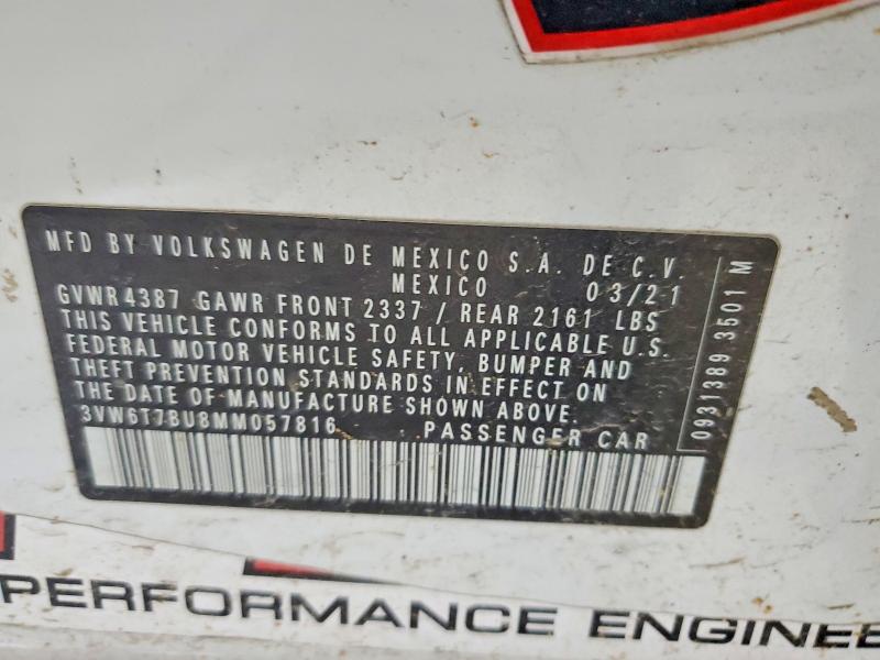 2021 Volkswagen Jetta მანქანა იყიდება აუქციონზე, vin: 3VW6T7BU8MM057816, აუქციონის ნომერი: 50417866