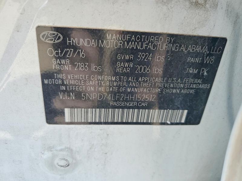 Продажа на аукционе авто 2017 Hyundai Elantra, vin: 5NPD74LF2HH152512, номер лота: 49603146