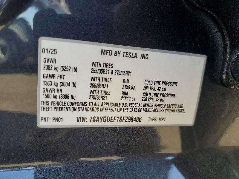 Продаж на аукціоні авто 2025 Tesla Model Y, vin: 7SAYGDEF1SF298486, номер лоту: 49116196
