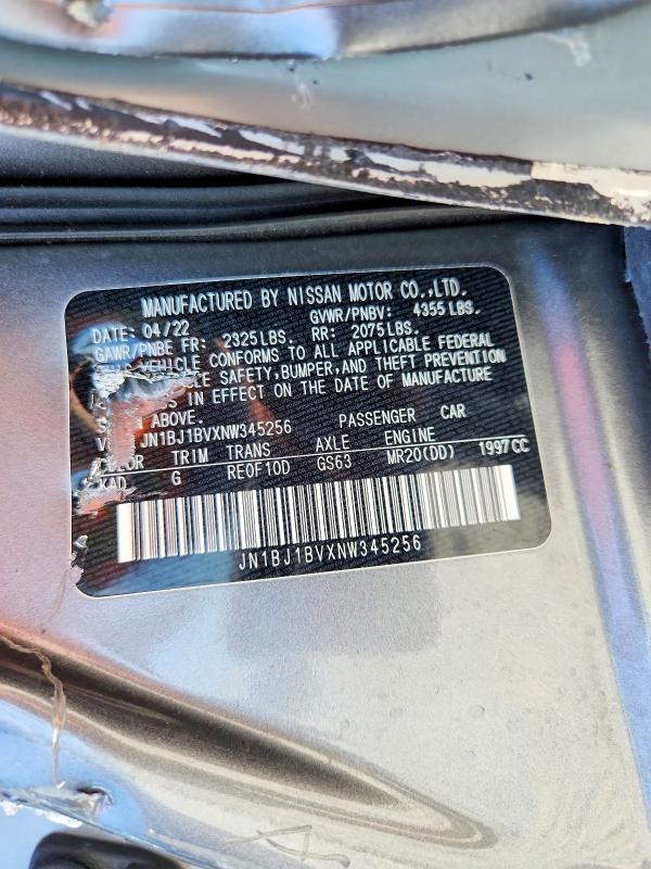 2022 Nissan Rogue Sport მანქანა იყიდება აუქციონზე, vin: JN1BJ1BVXNW345256, აუქციონის ნომერი: 49956336
