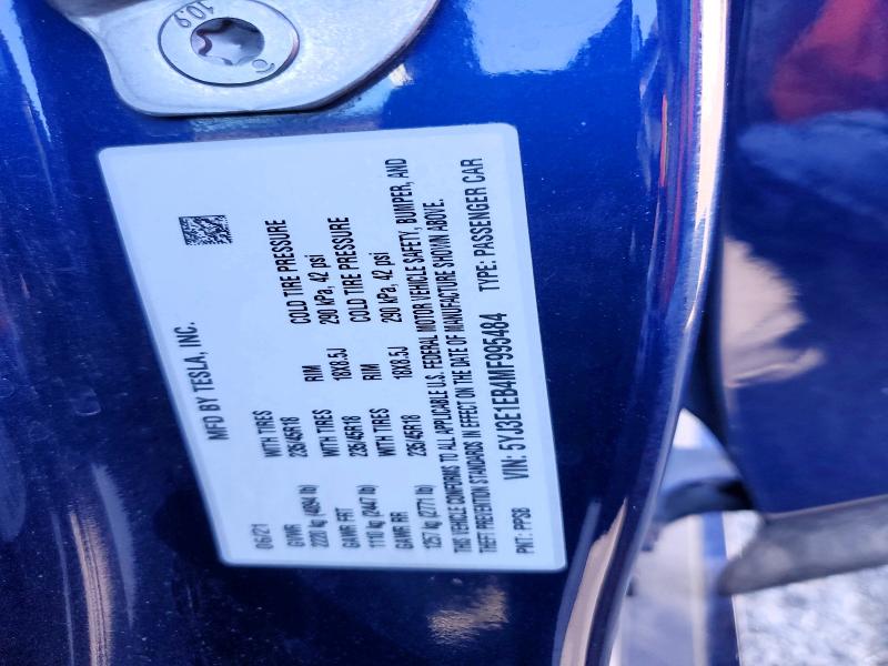 Продажа на аукционе авто 2021 Tesla Model 3, vin: 5YJ3E1EB4MF995484, номер лота: 50341516
