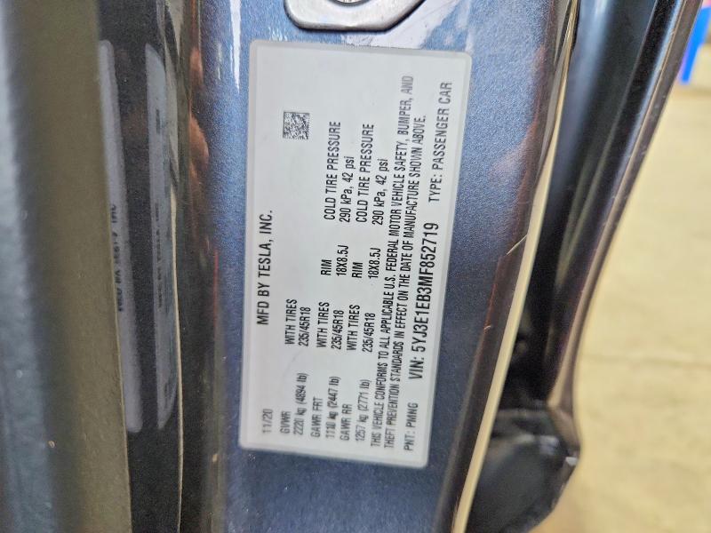 Продажа на аукционе авто 2021 Tesla Model 3, vin: 5YJ3E1EB3MF852719, номер лота: 47043046