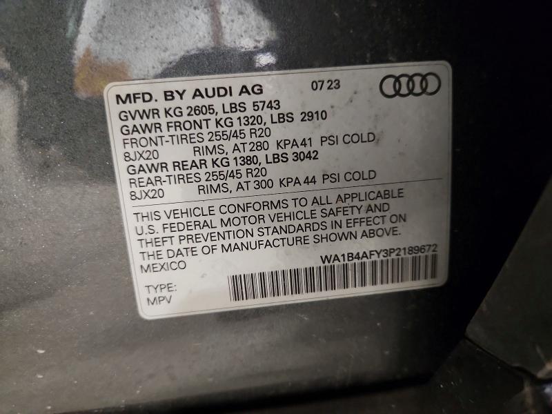 2023 Audi Sq5 მანქანა იყიდება აუქციონზე, vin: WA1B4AFY3P2189672, აუქციონის ნომერი: 50107356