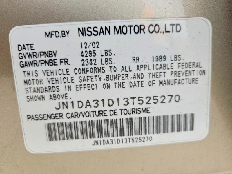 2003 Nissan Maxima მანქანა იყიდება აუქციონზე, vin: JN1DA31D13T525270, აუქციონის ნომერი: 50663596