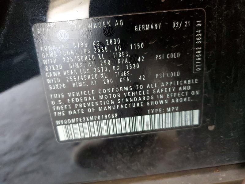 Aukcja sprzedaży 2021 Volkswagen Id.4, vin: WVGDMPE2XMP019088, numer aukcji: 51237766