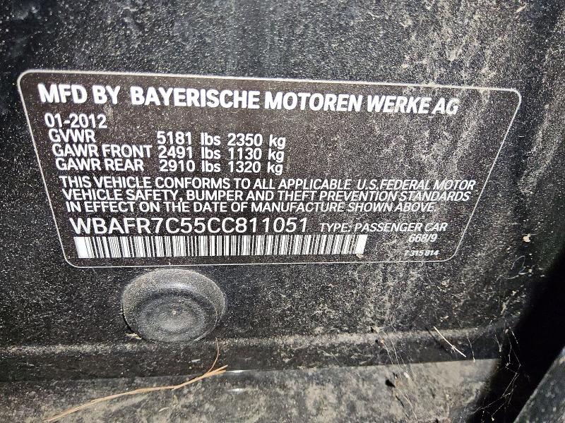 2012 Bmw 535 მანქანა იყიდება აუქციონზე, vin: WBAFR7C55CC811051, აუქციონის ნომერი: 48225826