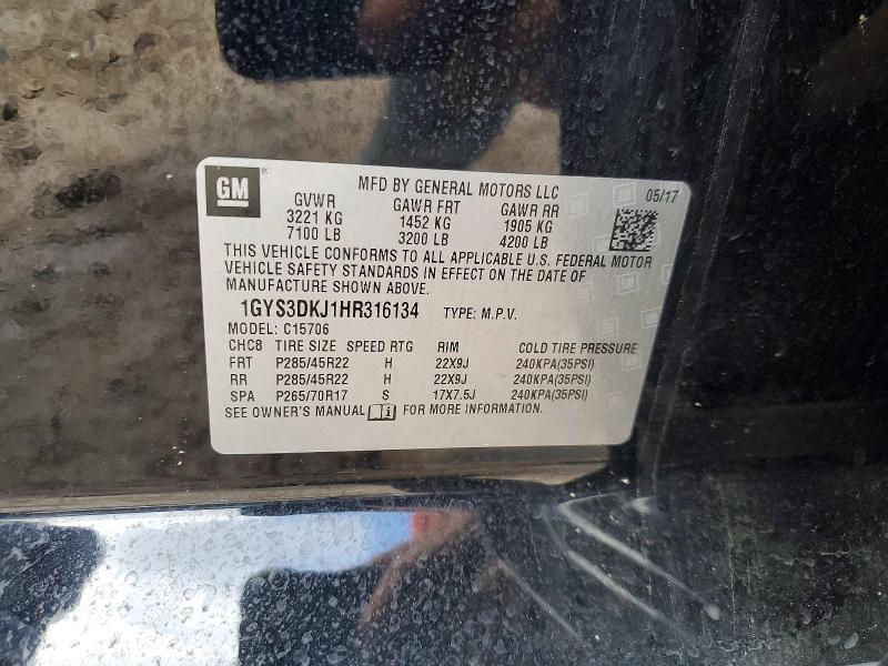 50484646 :رقم المزاد ، 1GYS3DKJ1HR316134 vin ، 2017 Cadillac Escalade مزاد بيع
