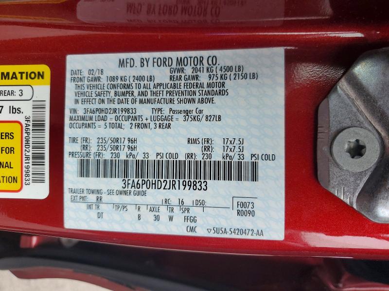 Продаж на аукціоні авто 2018 Ford Fusion, vin: 3FA6P0HD2JR199833, номер лоту: 51471606