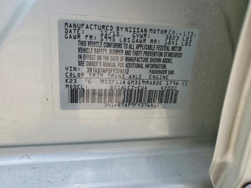 Aukcja sprzedaży 2015 Nissan Sentra, vin: 3N1AB7AP9FY376412, numer aukcji: 50330336