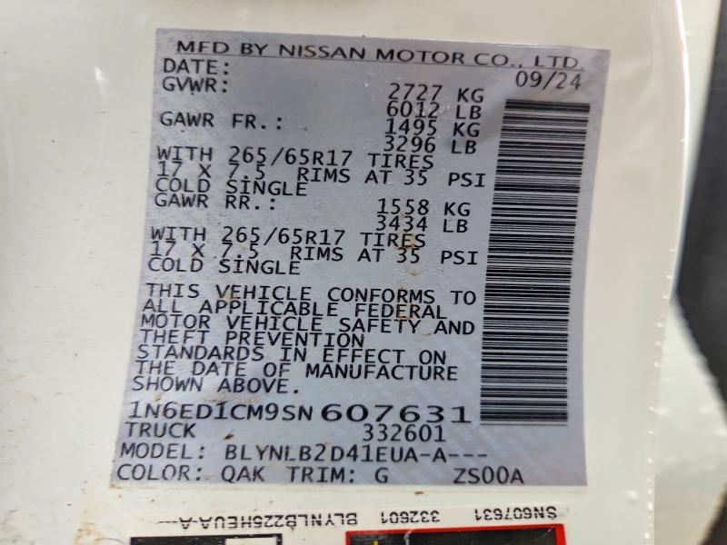 78645035 :رقم المزاد ، 1N6ED1CM9SN607631 vin ، 2025 Nissan Frontier مزاد بيع