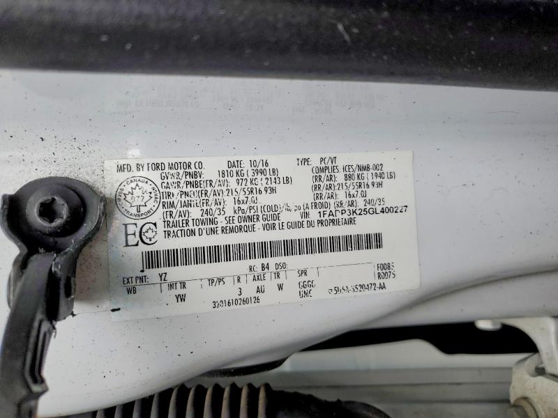 48474366 :رقم المزاد ، 1FADP3K25GL400227 vin ، 2016 Ford Focus مزاد بيع