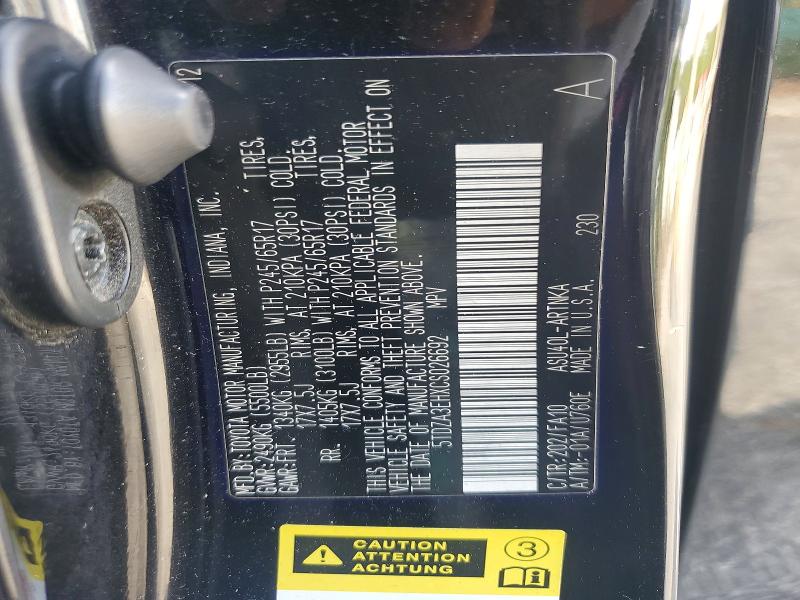 Aukcja sprzedaży 2012 Toyota Highlander, vin: 5TDZA3EHXCS026692, numer aukcji: 48460936