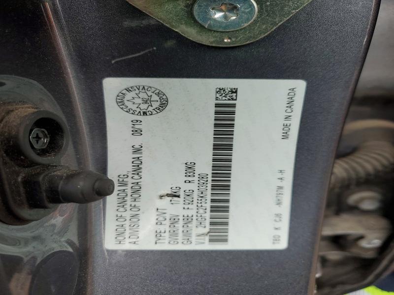Продаж на аукціоні авто 2019 Honda Civic, vin: 2HGFC2F55KH039280, номер лоту: 46525716