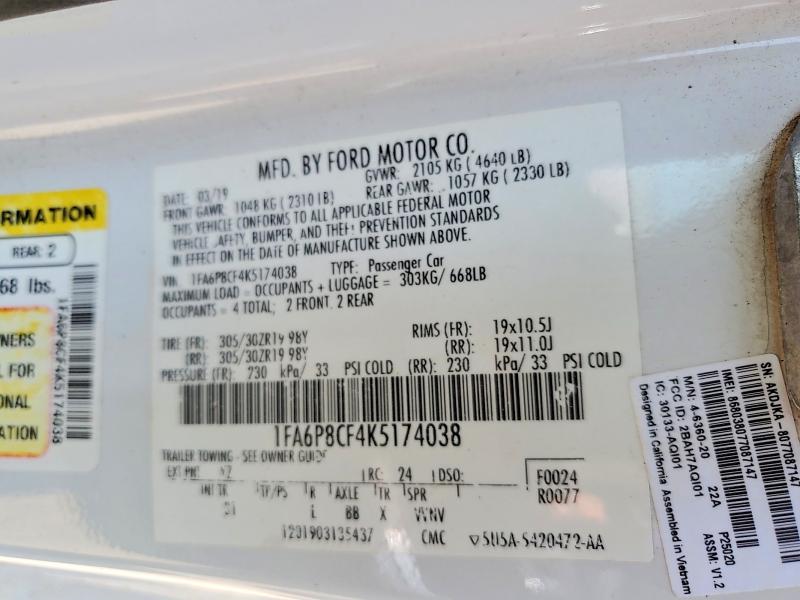 Aukcja sprzedaży 2019 Ford Mustang, vin: 1FA6P8CF4K5174038, numer aukcji: 50634766