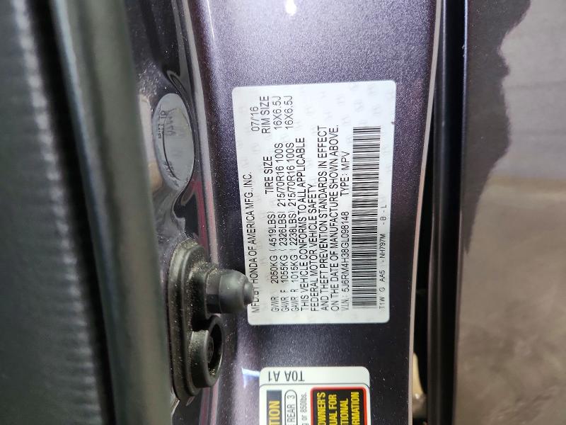 50912946 :رقم المزاد ، 5J6RM4H38GL098148 vin ، 2016 Honda Cr-v مزاد بيع