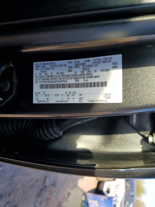Продажа на аукционе авто 2016 Ford F150, vin: 1FTEW1EG5GFD47704, номер лота: 49391706