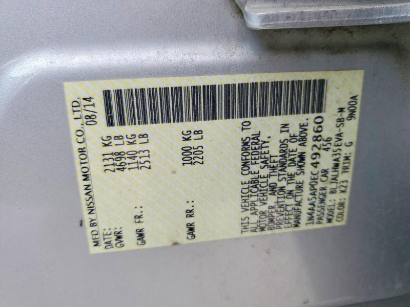 50192976 :رقم المزاد ، 1N4AA5AP0EC492860 vin ، 2014 Nissan Maxima مزاد بيع