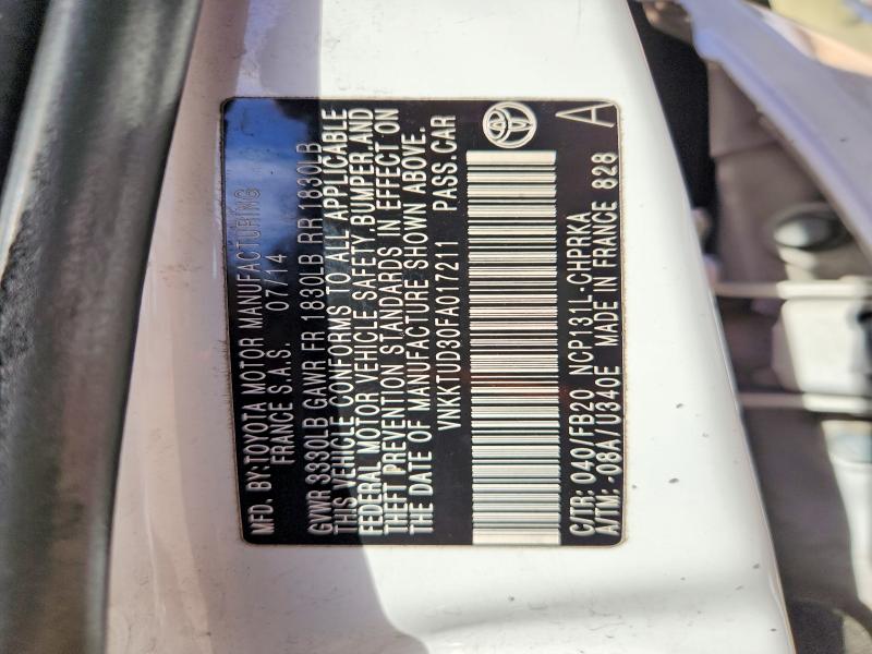 Aukcja sprzedaży 2015 Toyota Yaris, vin: VNKKTUD30FA017211, numer aukcji: 49151826