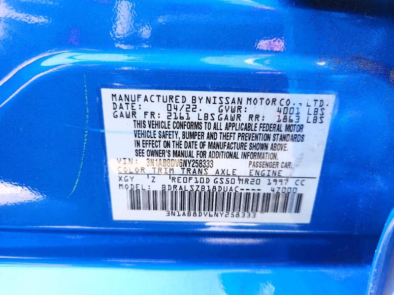 48973446 :رقم المزاد ، 3N1AB8DV6NY258333 vin ، 2022 Nissan Sentra مزاد بيع