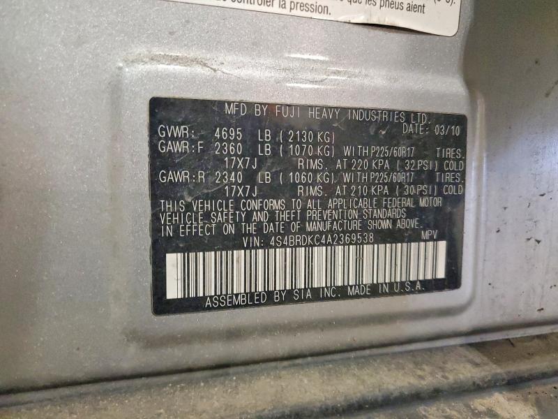 51879506 :رقم المزاد ، 4S4BRDKC4A2369538 vin ، 2010 Subaru Outback مزاد بيع