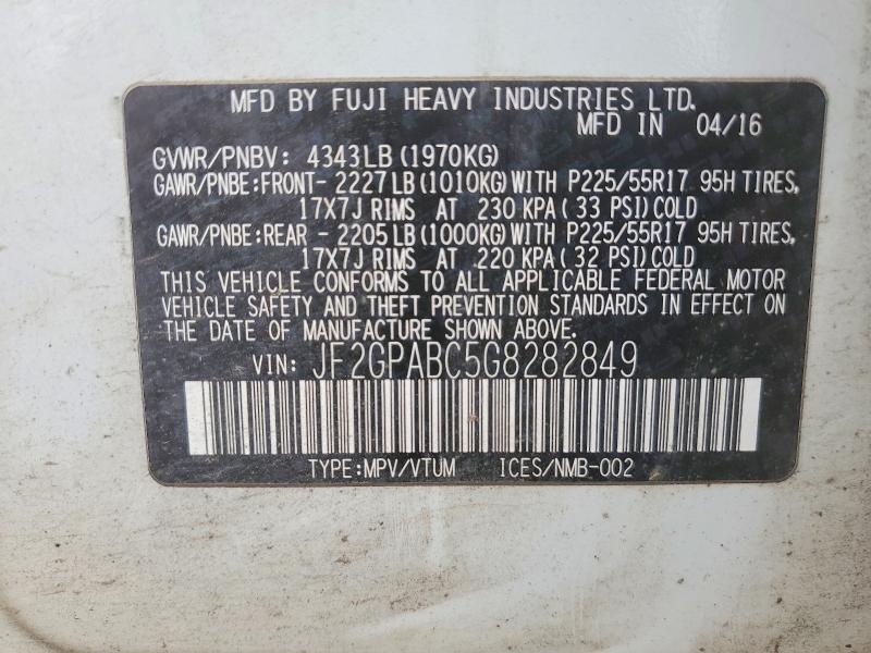 50454046 :رقم المزاد ، JF2GPABC5G8282849 vin ، 2016 Subaru Outback Ll Bean 4d S مزاد بيع