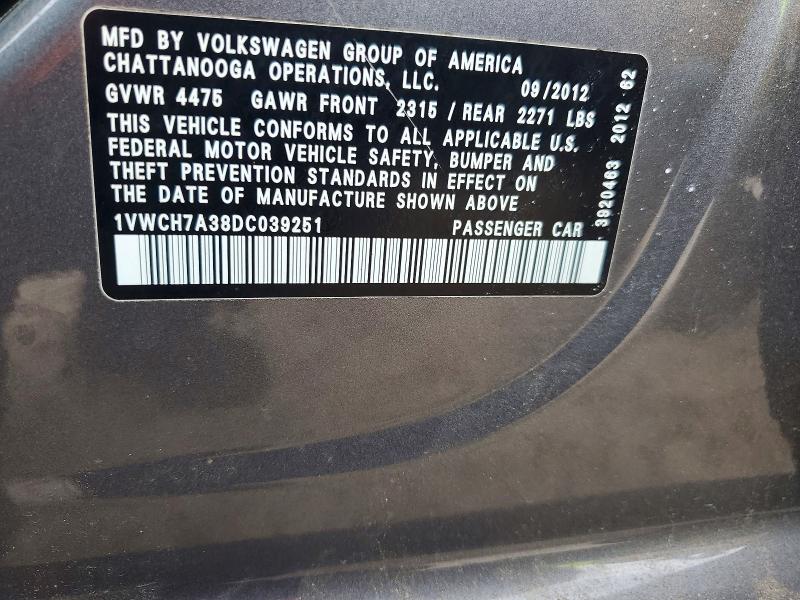 51667686 :رقم المزاد ، 1VWCH7A38DC039251 vin ، 2013 Volkswagen Passat مزاد بيع