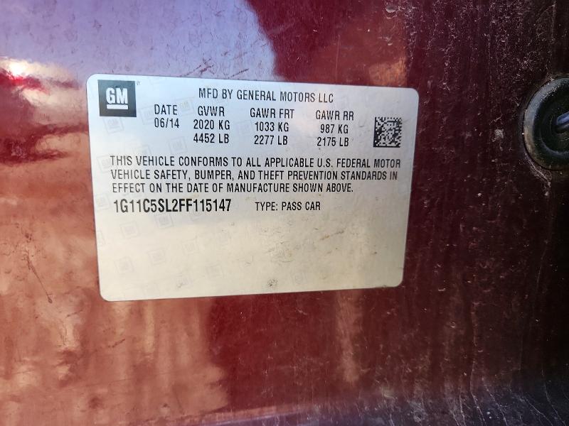51705556 :رقم المزاد ، 1G11C5SL2FF115147 vin ، 2015 Chevrolet Malibu مزاد بيع