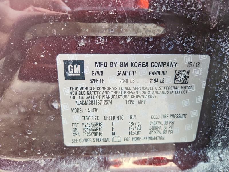 2018 Buick Encore მანქანა იყიდება აუქციონზე, vin: KL4CJASB4JB712574, აუქციონის ნომერი: 51371336