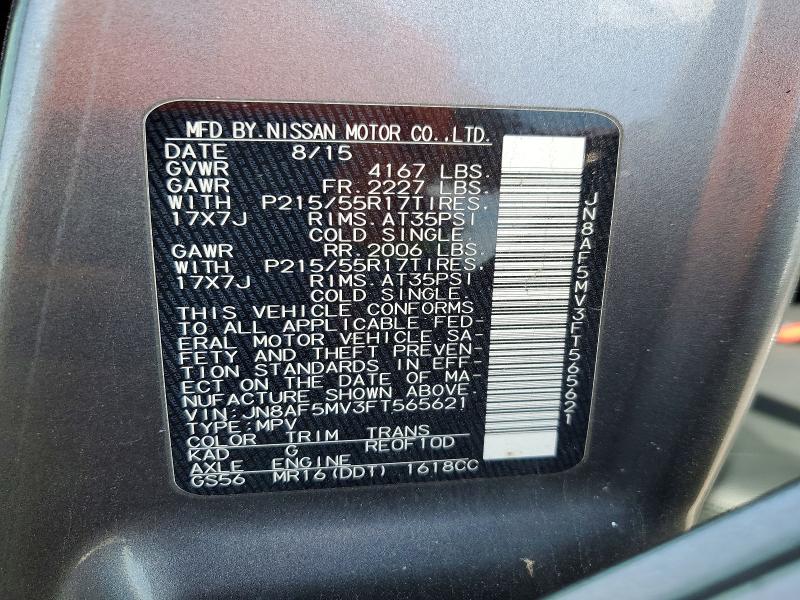 51330706 :رقم المزاد ، JN8AF5MV3FT565621 vin ، 2015 Nissan Juke مزاد بيع