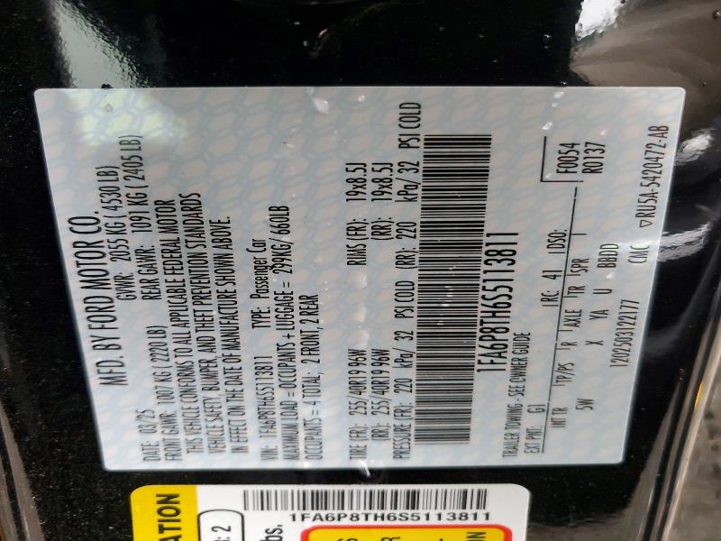 51806666 :رقم المزاد ، 1FA6P8TH6S5113811 vin ، 2025 Ford Mustang مزاد بيع