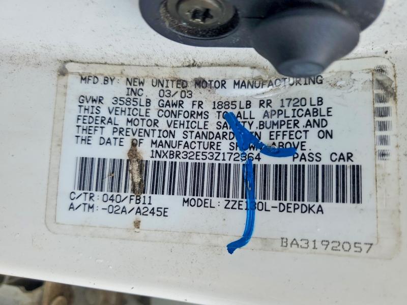 Продажа на аукционе авто 2003 Toyt Corolla, vin: 1NXBR32E53Z172364, номер лота: 49484496