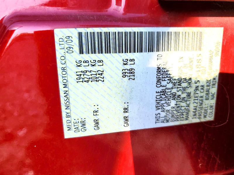 2009 Nissan Altima მანქანა იყიდება აუქციონზე, vin: 1N4AL21E79N554885, აუქციონის ნომერი: 49830316