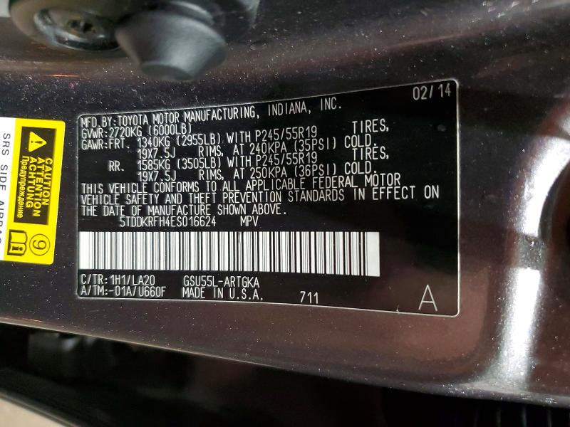 47740676 :رقم المزاد ، 5TDDKRFH4ES016624 vin ، 2014 Toyota Highlander مزاد بيع