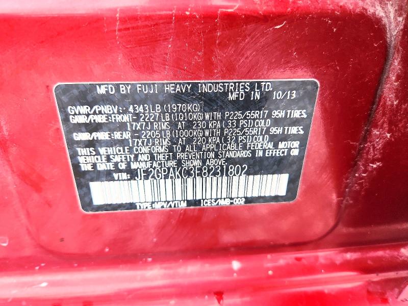 49981236 :رقم المزاد ، JF2GPAKC3E8231802 vin ، 2014 Subaru Xv Crosstrek مزاد بيع