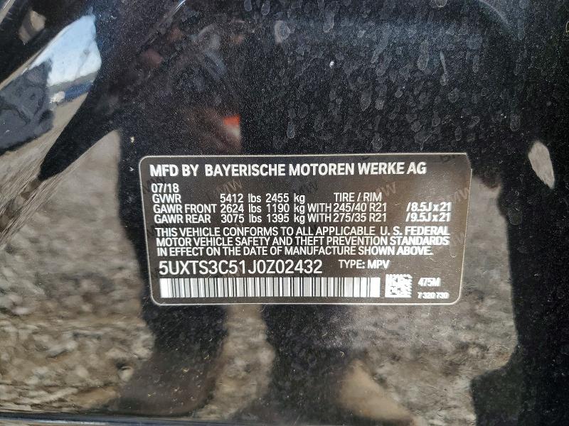 51253266 :رقم المزاد ، 5UXTS3C51J0Z02432 vin ، 2018 Bmw X3 مزاد بيع